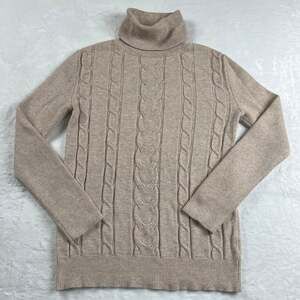 Women's Beige Cable Knit Turtleneck Sweater Size Medium